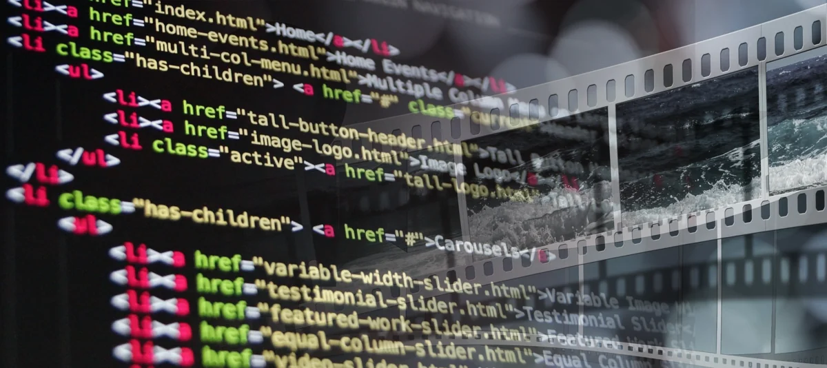 Web page source code and video frames, illustrating video feature extraction